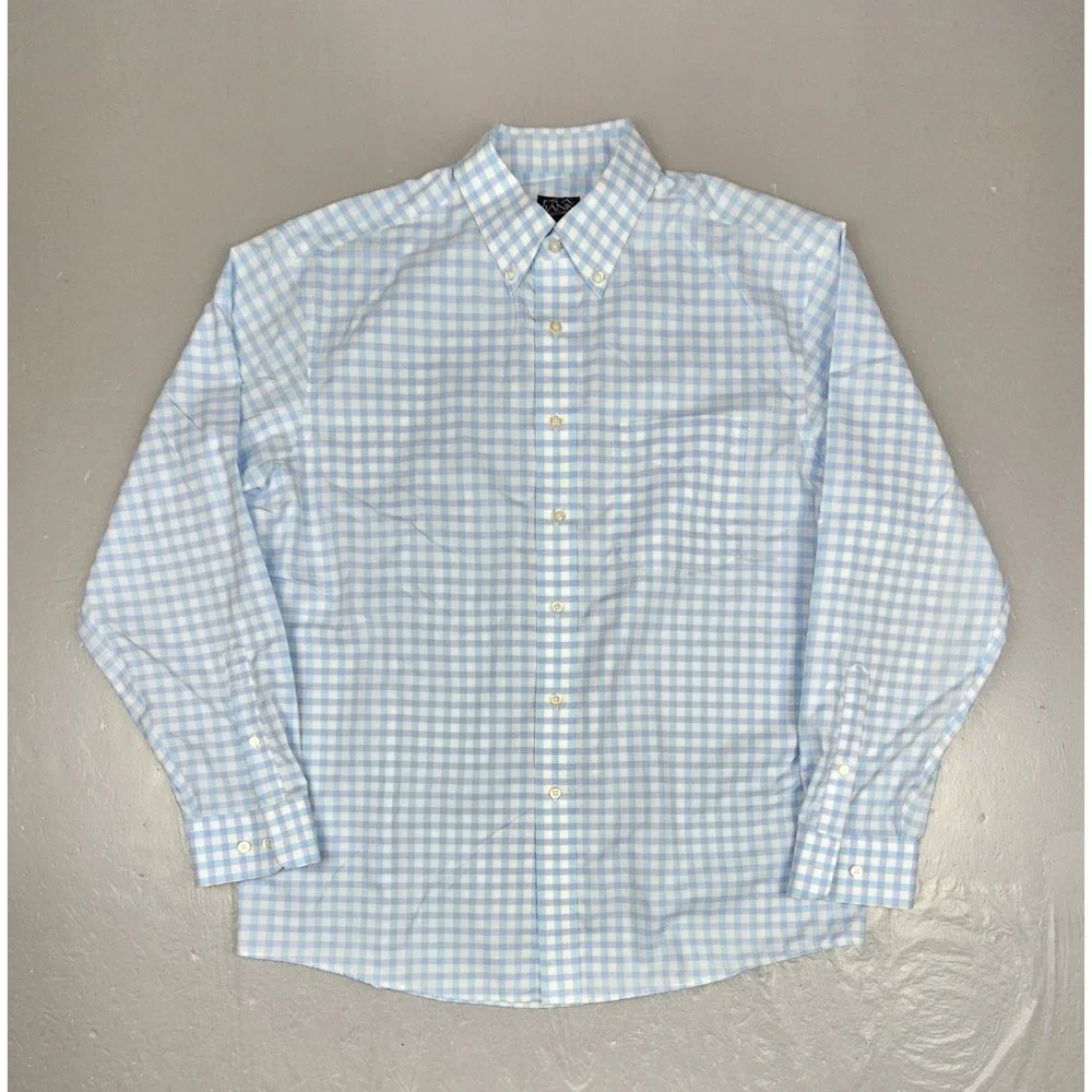 Jos. A. Bank Traveler's Collection Button‎ Down Shirt Mens Large Blue Check L/S